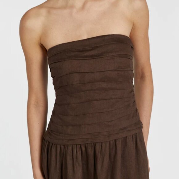 CATANIA BITTER CHOC LINEN STRAPLESS MIDI DRESS BRAND NEW - Picture 5 of 5
